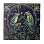Art Nouveau Frogs Tile (Swamp Collection)<br><div class="desc">Introducing the Art Nouveau Frogs Tile from the Swamp Collection. This decorative 4.25 x 4.25 inch ceramic tile features an intricately detailed frog design in art nouveau style. The vivid purple, emerald green, golden yellow, and jet black motifs have an almost ultraviolet quality. Part of a set of 12 Gothic-inspired...</div>