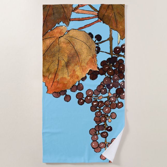 Art Nouveau Frost Grapes Beach Towel (Front)