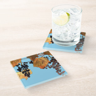 Art Nouveau Frost Grapes Glass Coaster