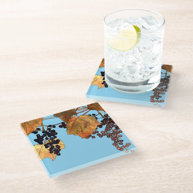 Art Nouveau Frost Grapes Glass Coaster (Angled)