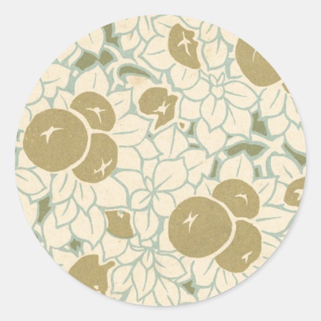 art nouveau fruit and flowers pattern classic round sticker (Front)