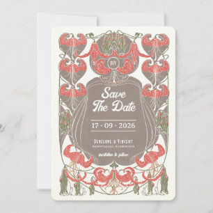 Art Nouveau Fuchsia Elegance Save the Date Invitation