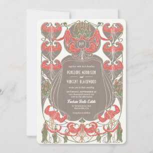 Art Nouveau Fuchsia Elegance Wedding Invitation