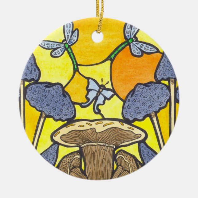 Art Nouveau Fungi Ceramic Tree Decoration (Front)