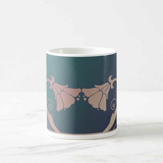 Art nouveau fuschia flower pink blue green elegant coffee mug (Center)