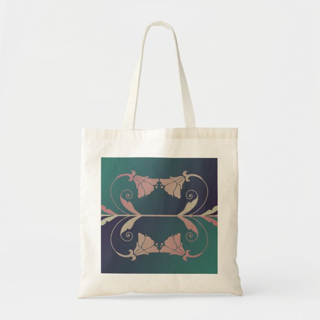 Art nouveau fuschia flower pink blue green elegant tote bag (Front)