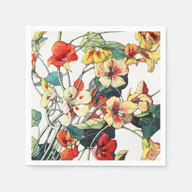 Art Nouveau Garden Nasturtium Flowers Napkin (Front)