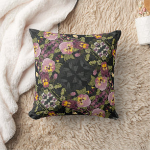 Art Nouveau Garden of Pansies II Vintage Cushion