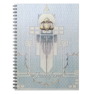Art Nouveau Geometric Cartouches Linear Flower Notebook