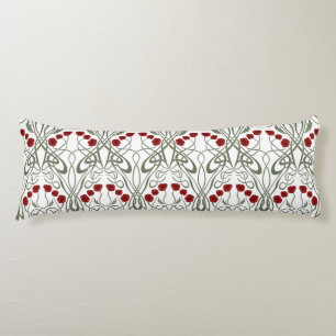 Art Nouveau Geometric Poppies and Sinuous Stems Body Cushion