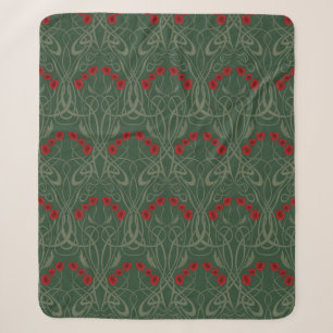 Art Nouveau Geometric Poppies and Sinuous Stems Sherpa Blanket