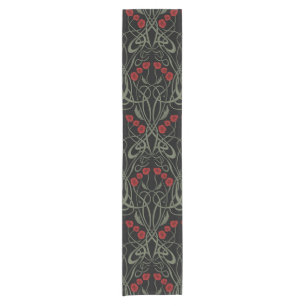 Art Nouveau Geometric Poppies and Sinuous Stems Short Table Runner