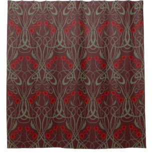 Art Nouveau Geometric Poppies and Sinuous Stems Shower Curtain
