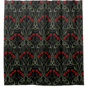 Art Nouveau Geometric Poppies and Sinuous Stems Shower Curtain