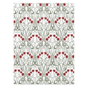 Art Nouveau Geometric Poppies and Sinuous Stems Tablecloth