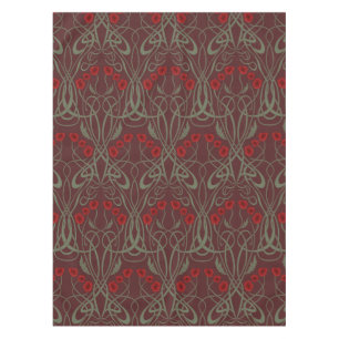 Art Nouveau Geometric Poppies and Sinuous Stems Tablecloth