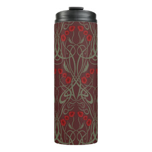 Art Nouveau Geometric Poppies and Sinuous Stems Thermal Tumbler