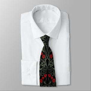 Art Nouveau Geometric Poppies and Sinuous Stems Tie