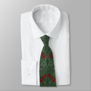 Art Nouveau Geometric Poppies and Sinuous Stems Tie
