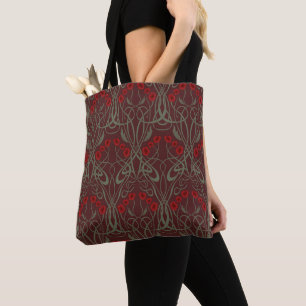 Art Nouveau Geometric Poppies and Sinuous Stems Tote Bag