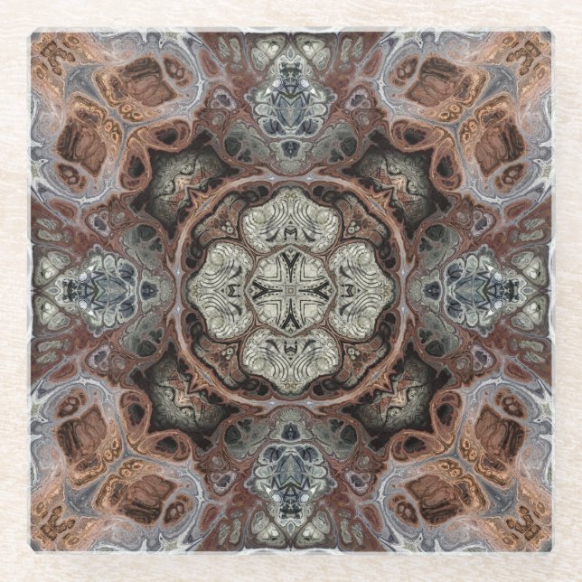 Art nouveau geometric vintage pattern  glass coaster (Front)