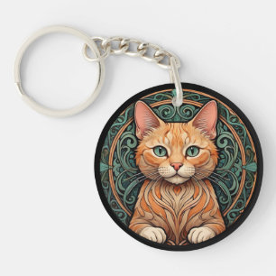 Art Nouveau Ginger Cat Personalize Key Ring