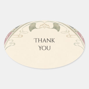 Art Nouveau Ginkgo Leaf Thank You Sticker