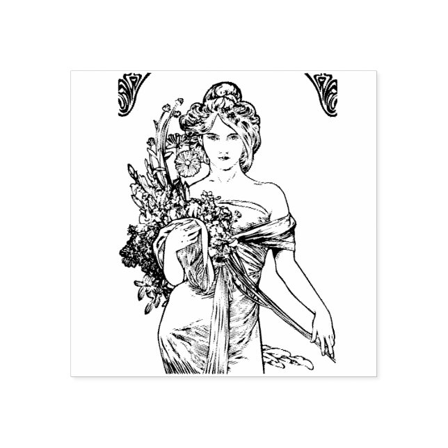 Art nouveau girl - Mucha Rubber Stamp (Imprint)