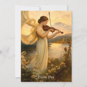 Art Nouveau Girl Playing A Violin Among Flowers Thank You Card