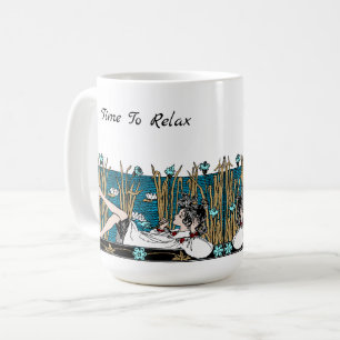 Art Nouveau Girl Relaxing By Pond Coffee Mug