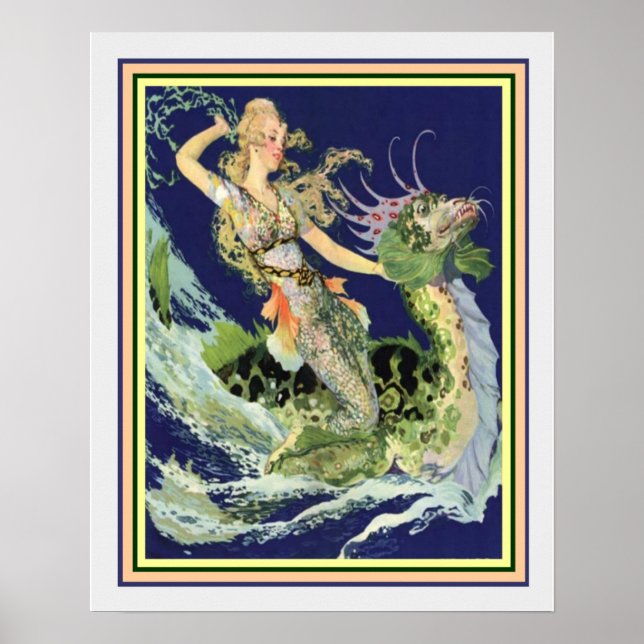 Art Nouveau "Girl & Sea Serpent" 16x20 Poster (Front)