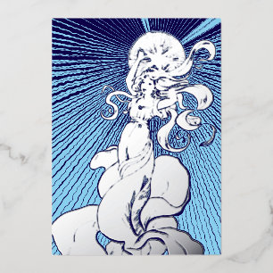 Art Nouveau Girl With Shining Star Foil Holiday Card