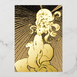 Art Nouveau Girl With Shining Star Foil Holiday Card