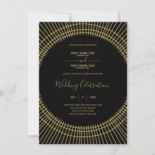 Art nouveau gold and black wedding invitation (Front)