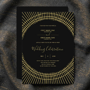 Art nouveau gold and black wedding invitation