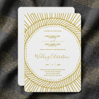 Art nouveau gold and white wedding invitation