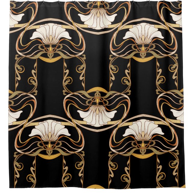 Art Nouveau: Gold Black Shower Curtain (Front)