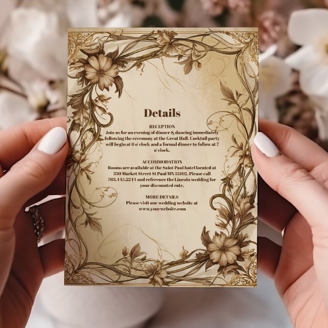 Art Nouveau Gold Botanical Wedding Enclosure Card (Creator Uploaded)