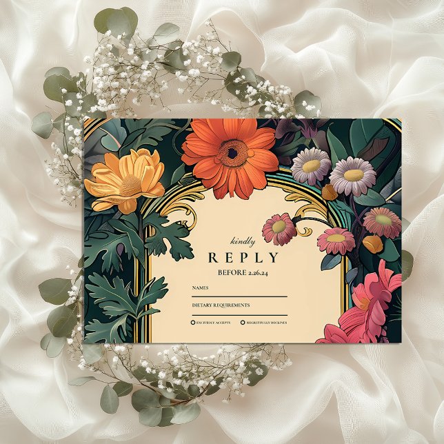 Art Nouveau Gold Frame Wedding RSVP Card (Creator Uploaded)