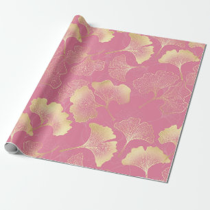 Art Nouveau Gold Ginkgo Leaf Blush Pattern Wrapping Paper