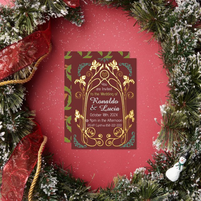 Art Nouveau Gold Green Botanical Invitation (Insitu)