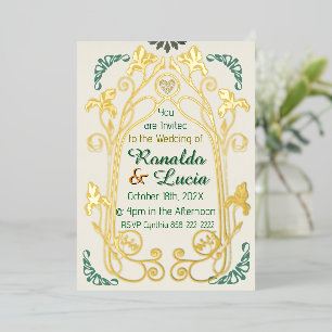 Art Nouveau Gold Green Botanical Invitation