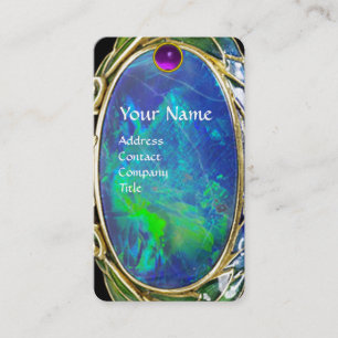 ART NOUVEAU GOLD JEWEL BLUE GREEN OPAL MONOGRAM BUSINESS CARD