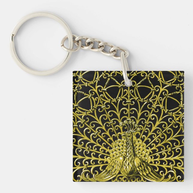 Art Nouveau Gold Peacock Key Ring (Front)