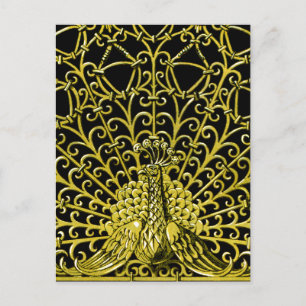 Art Nouveau Gold Peacock Postcard
