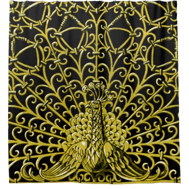 Art Nouveau Gold Peacock Shower Curtain (Front)