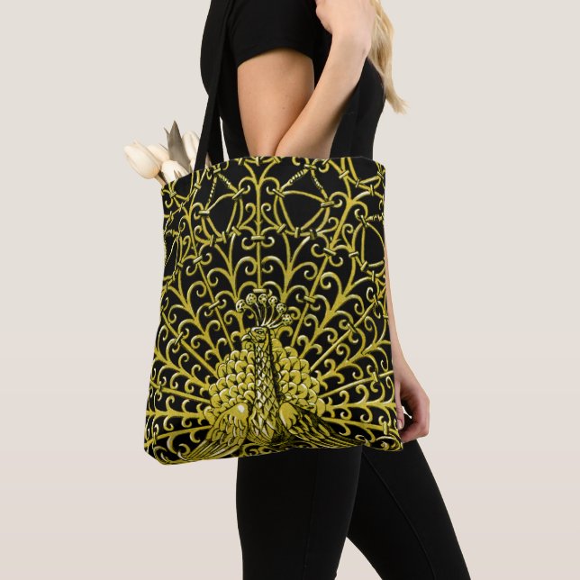 Art Nouveau Gold Peacock Tote Bag (Close Up)