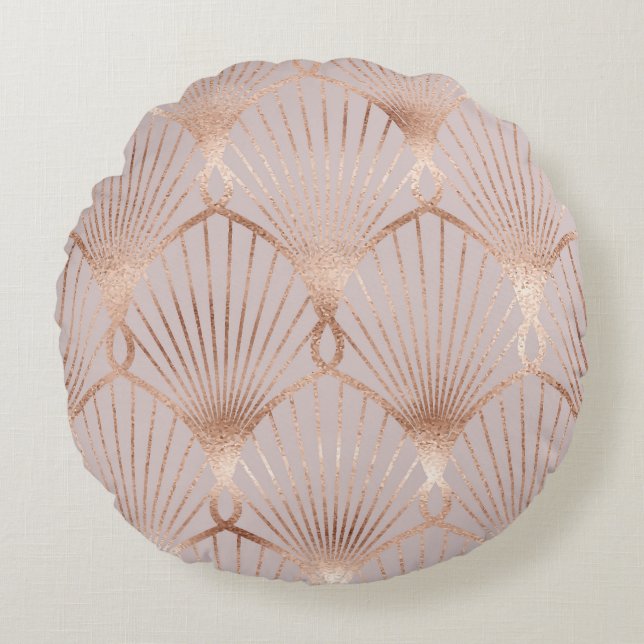 Art Nouveau Gold: Seamless Leaf Round Cushion (Front)