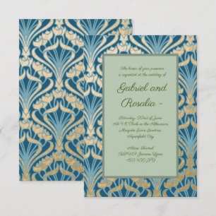 Art Nouveau,gold,teal,damask,floral,pattern,chic Save The Date