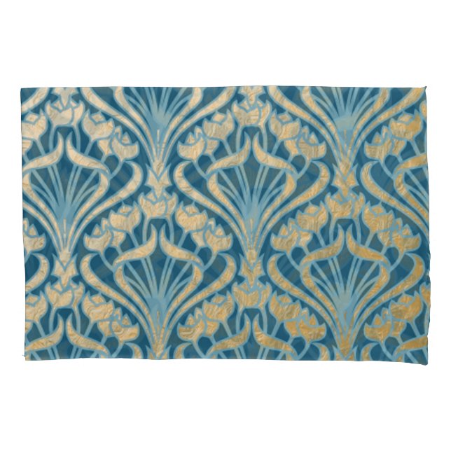 Art nouveau,gold,teal,pattern,damask,Victorian,bel Pillowcase (Front)